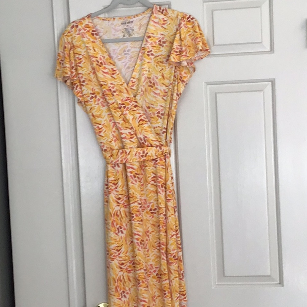 Floral Wrap Dress in Yellow and Orange